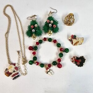 Christmas Holiday Jewelry Set Necklace‎ Earrings Bracelet Pins